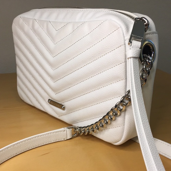 Rebecca Minkoff Edie Quilted Chevron Crossbody Camera Bag Purse Bright White - Picture 12 of 12